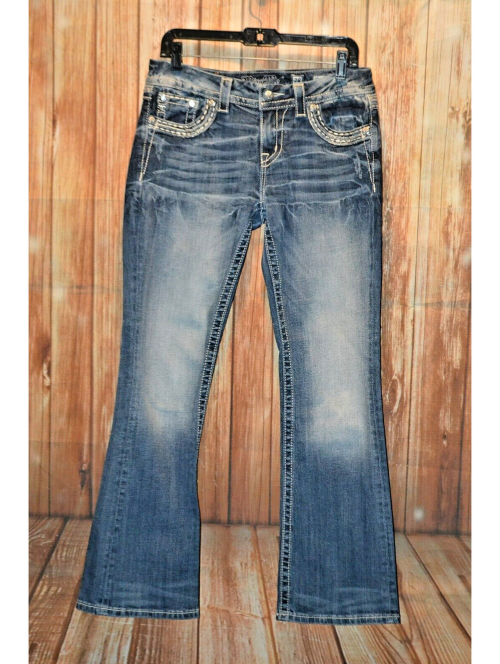 Miss Me Women Easy Boot Rhinestone Distressed Thick Stitch Jeans Sz 28x30 [COPY]
